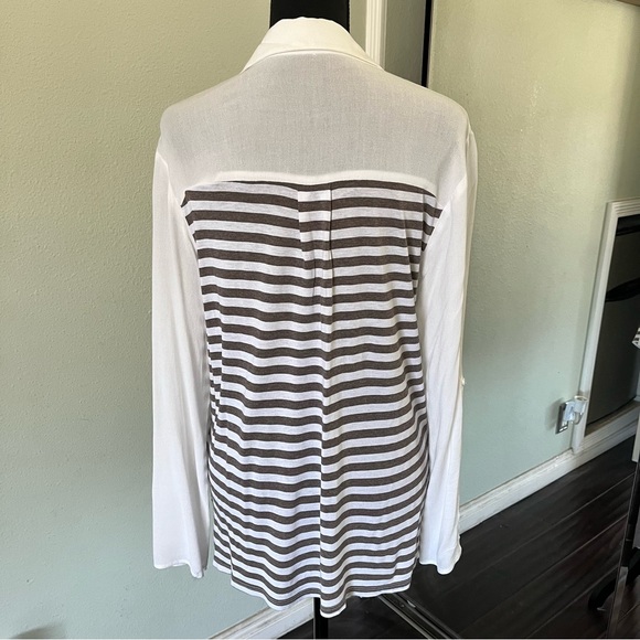 Splendid White and Off Black Striped 100% Rayon Button Down Shirt Size Medium - Picture 3 of 6